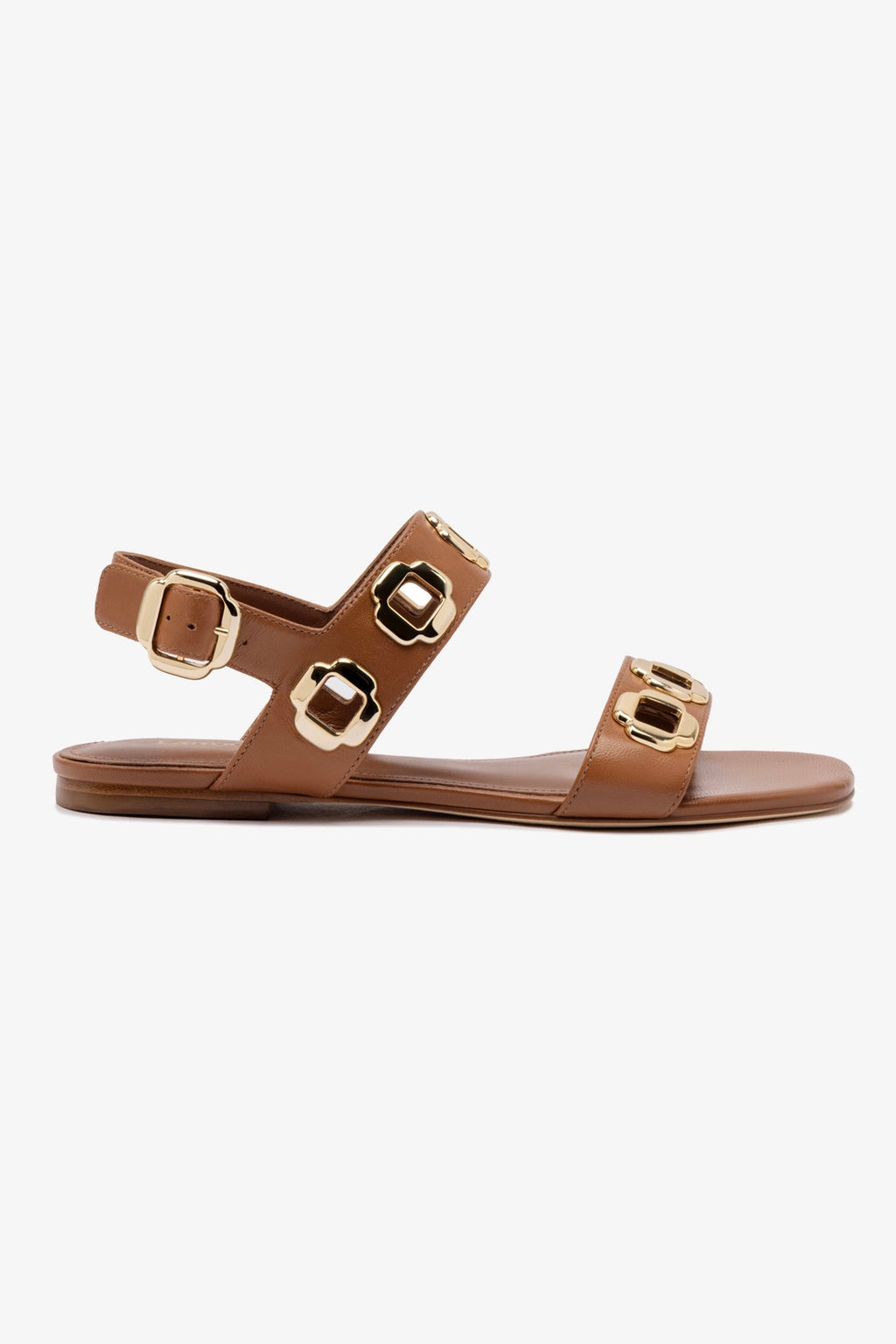 Milan Flat Sandal In Caramel Leather | Larroude