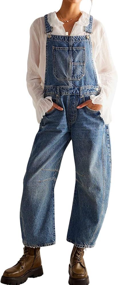 loveimgs Women Y2k Baggy Barrel Jeans Overalls Wide Leg Denim Pants Bib Overalls Jumpsuit Boyfrie... | Amazon (US)