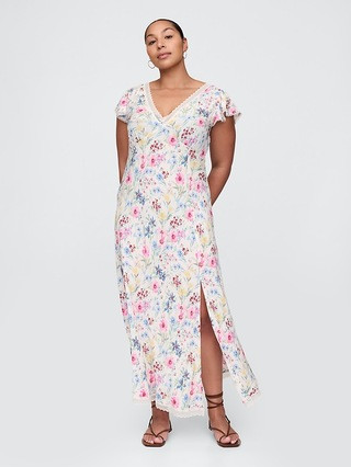 Crepe Lace-Trim V-Neck Maxi Dress | Gap (CA)