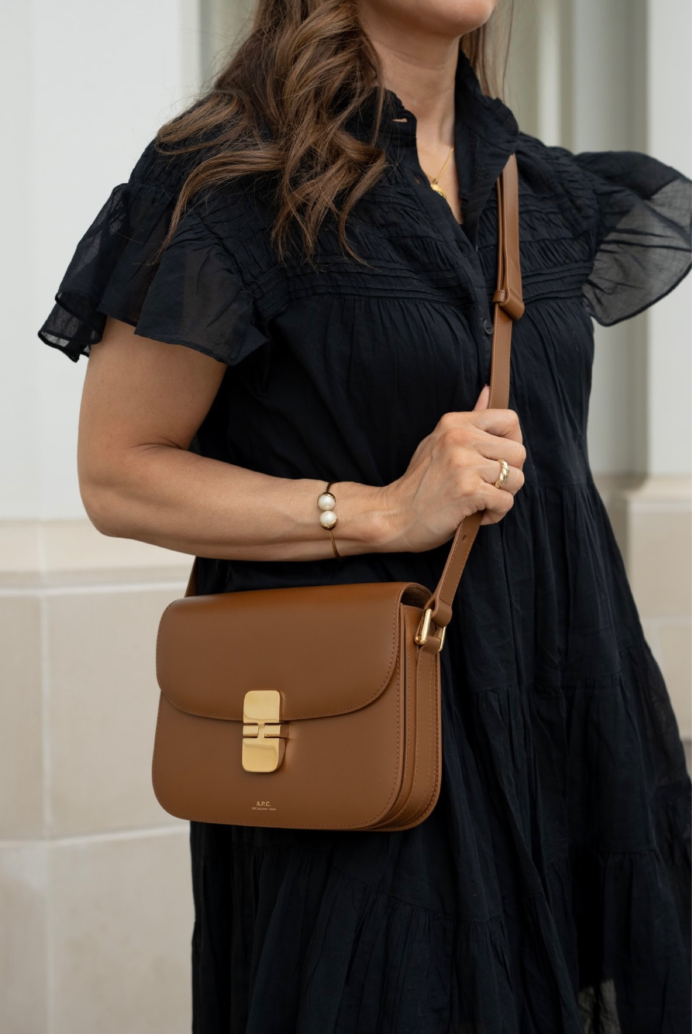 Black frill sleeve dress, spring style, spring fashion, outfit inspiration, brown leather shoulder bag 

#LTKstyletip #LTKSeasonal #LTKeurope