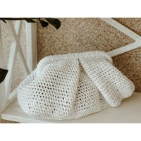 White Clutch Purse. Knitted Cloud Bag. Cloud Bag. Voluminous Clutch. Crocheted Raffia. Lightweight | Etsy (US)