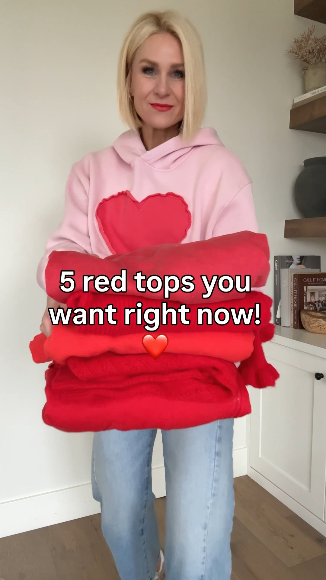 5 red tops ❤️ From cozy hoodies to elevated knits — perfect for Valentine’s Day or everyday wear. All at great price points and linked here!
Sizing~
First pullover fits tts 
Second short sleeve knit- size up
Third hoodie fits men’s, wearing a medium for oversized look
Fourth long sleeve sweater— fits tts
Fifth zip hoodie — fits big, size down
🪩go 1/2 size down in adidas 

#LTKValentine #LTKmomlife #LTKOver40
