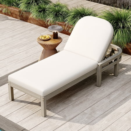 DTTRA 78.2" Acacia Wood Outdoor Chaise Lounge Chair with Cushion, 5-Position Adjustable Patio Recliner, Arched Backrest Sunbed for Poolside, Deck, Backyard & Lawn, Gray | Walmart (US)