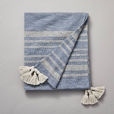 Heathered Stripe Tasseled Woven Throw Blanket Blue - Hearth & Hand with  | eBay | eBay US