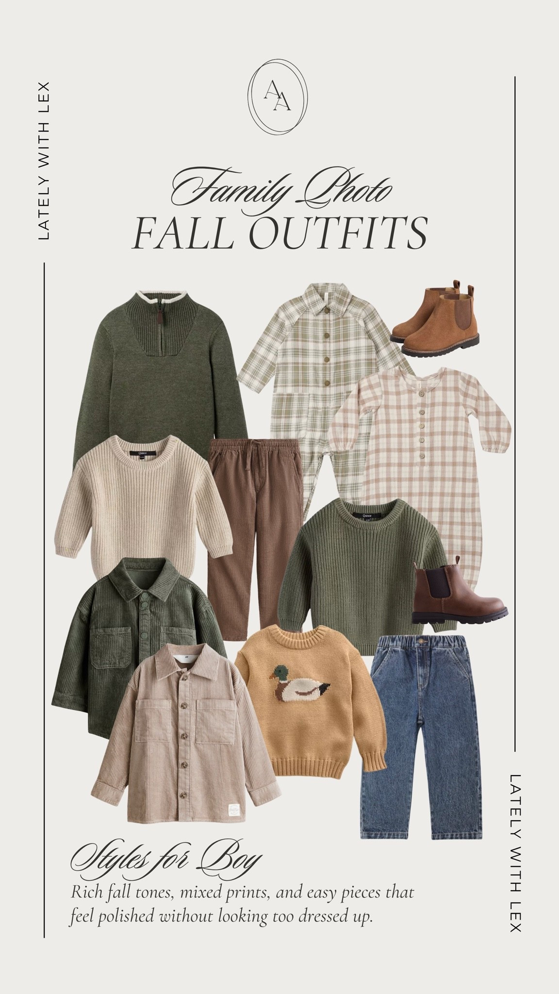 Family photo fall outfits for toddler boy🍂.  Shop soft looks for fall featuring neutral browns, creams & olive greens that would mix and match perfectly! 

Fall outfits || family photo outfits || fall family photos || outfit inspiration || kids fall outfits || toddler boy outfits || fall style

#LTKKids #LTKSeasonal #LTKootd