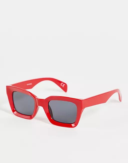 ASOS DESIGN chunky oversized square sunglasses in red with smoke lens | ASOS (Global)