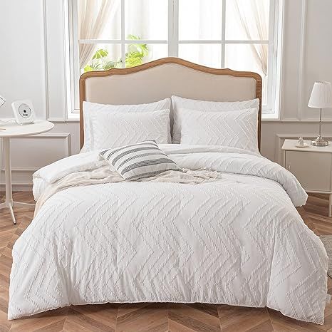 SLEEPBELLA Comforter Set King Size, White Bedding Comforter Set Vertical Tufted Design ,Boho King... | Amazon (US)