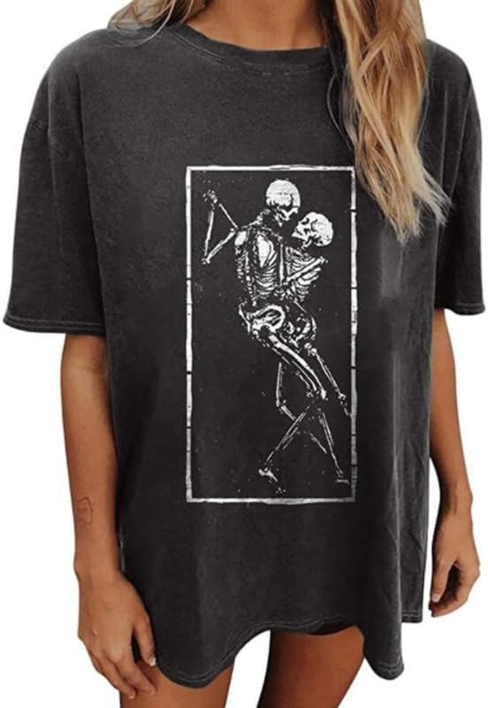 Hetdevi Oversized Graphic Tees for Women Black Vintage Skeleton Skull Shirts Cotton Baggy Crew Ne... | Amazon (US)