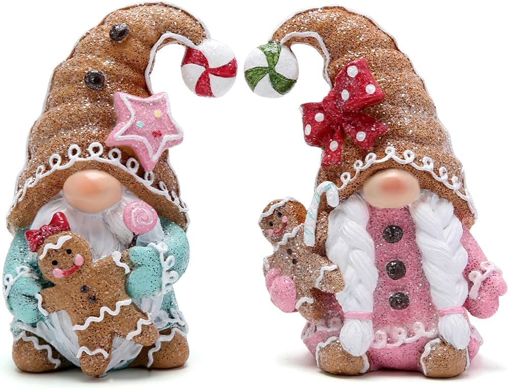 Hodao 2 PCS Christmas Gingerbread Man Gnomes Decorations Xmas Swedish Tomte Gnomes Figurines Deco... | Amazon (US)