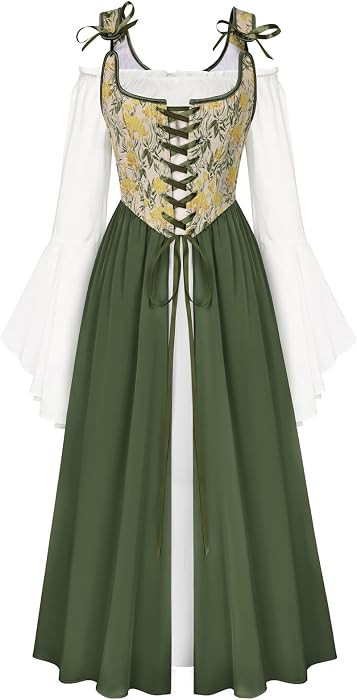 Scarlet Darkness Women Renaissance Costume Bell Sleeve Medieval Fairy Dress | Amazon (US)