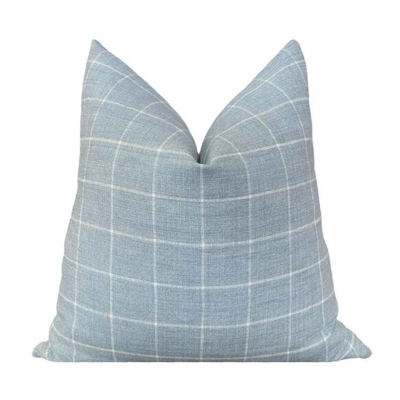 Chambray Blue and Cream Linen Window Pane Pillow Cover, Cover Only - Etsy | Etsy (US)