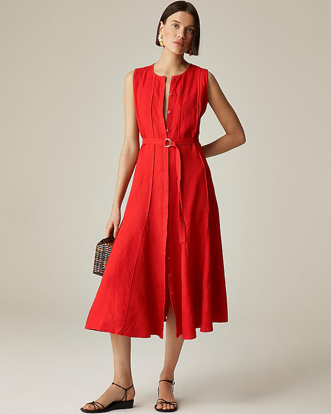 Seamed linen dress with removable belt | J. Crew US