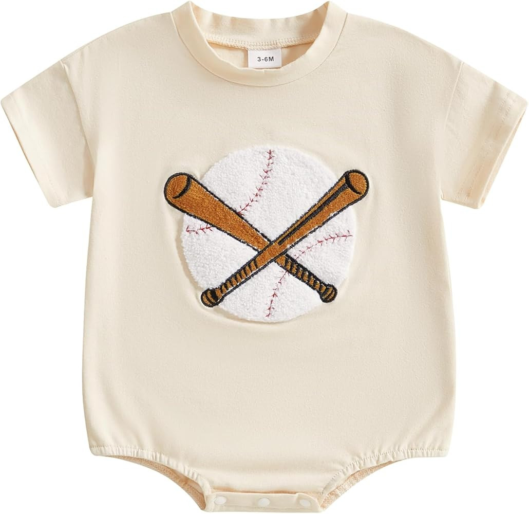 Baseball Baby Girl Outfit Baseball Bowknot Bubble Romper Short Sleeve T-Shirt Bodysuit with Headb... | Amazon (US)