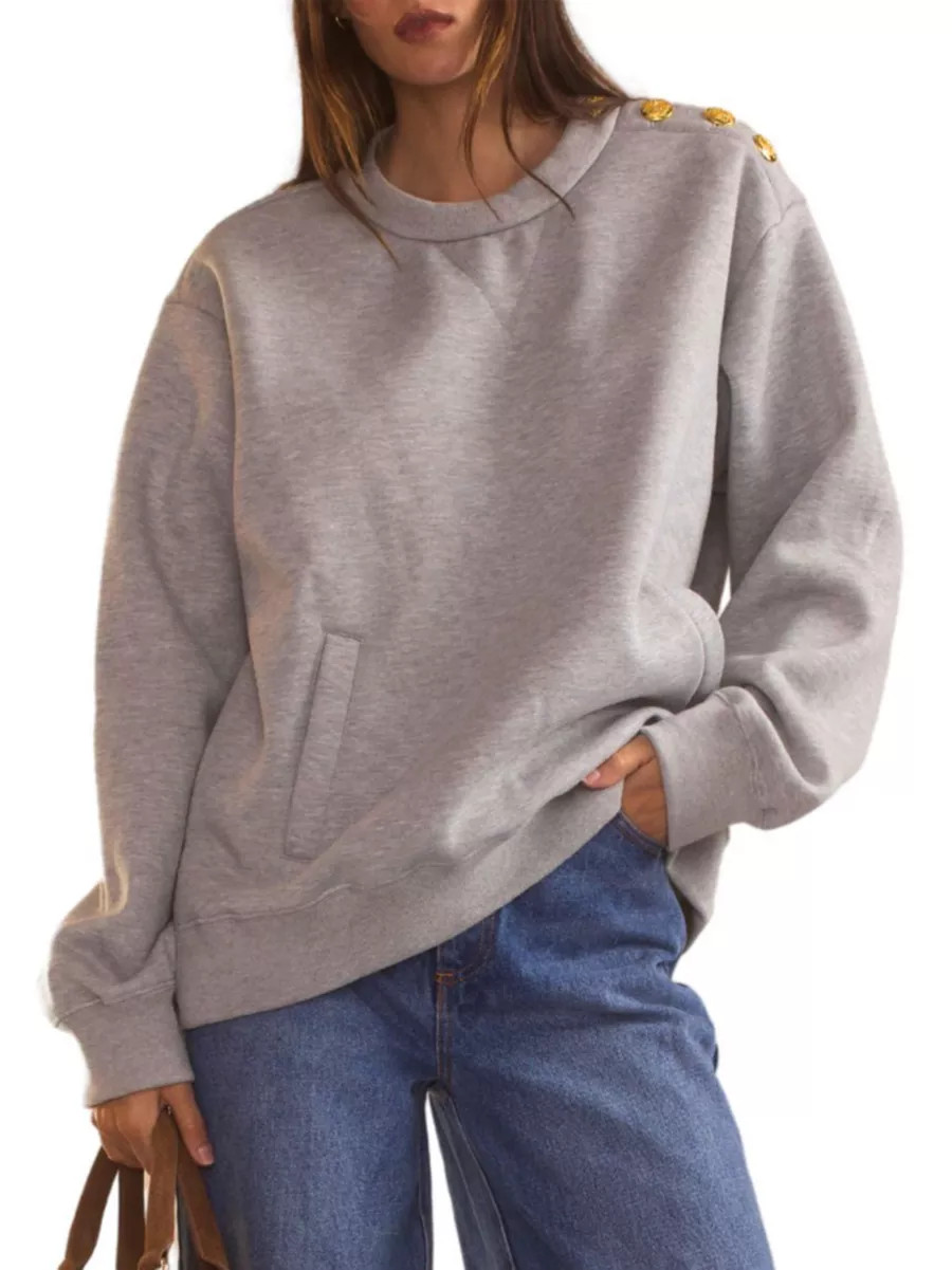 Cotton-Blend Button-Shoulder Sweatshirt | Saks Fifth Avenue