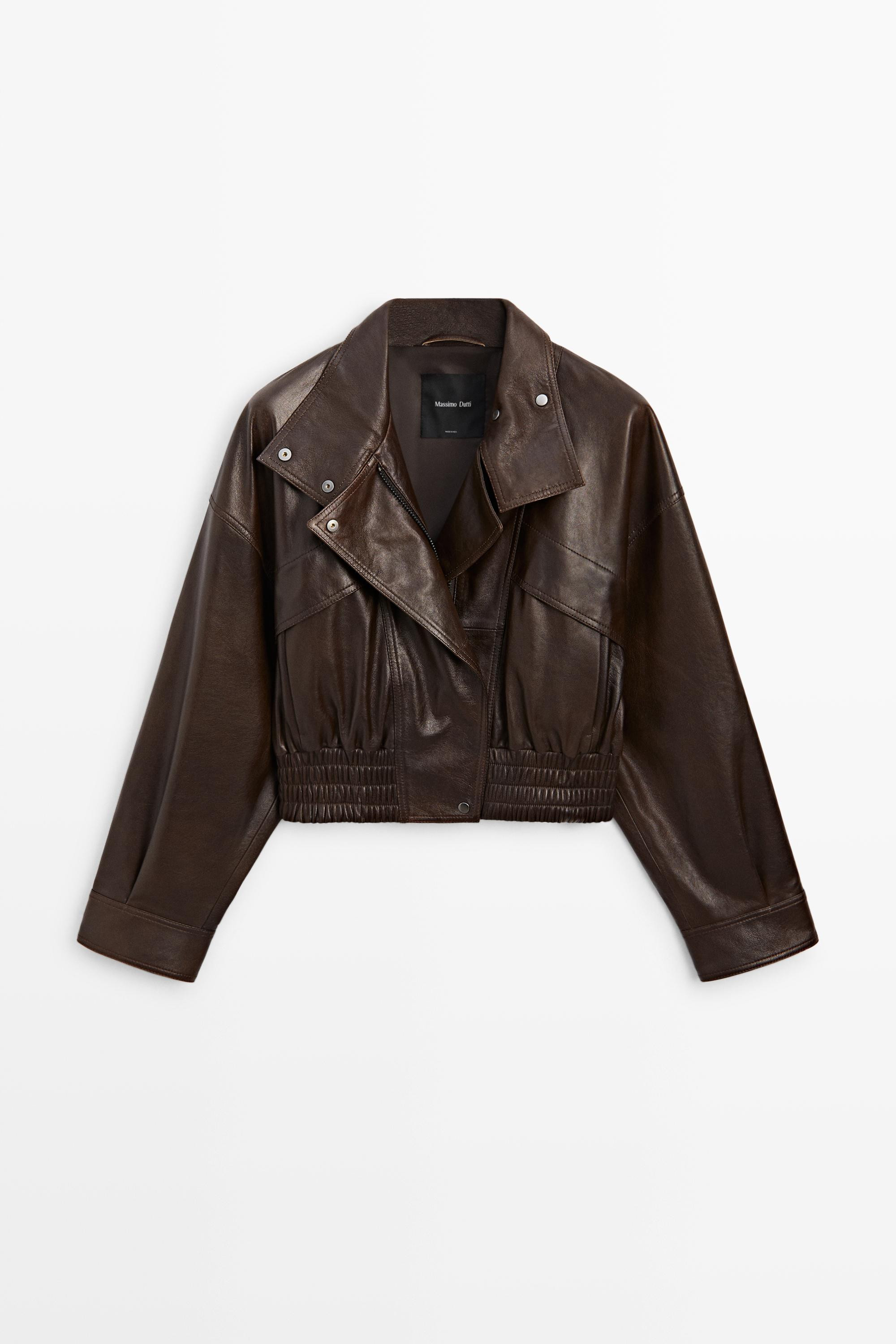 Cropped nappa leather bomber jacket | Massimo Dutti UK
