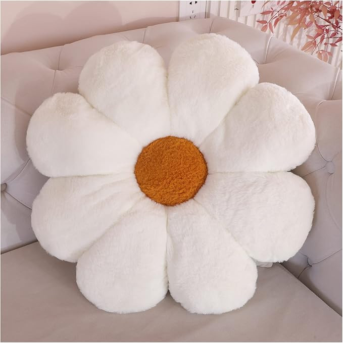 Flower pillow cushion Decorative throw pillow Chair flower pillow Plush floor pillow (15.7 in, Wh... | Amazon (US)
