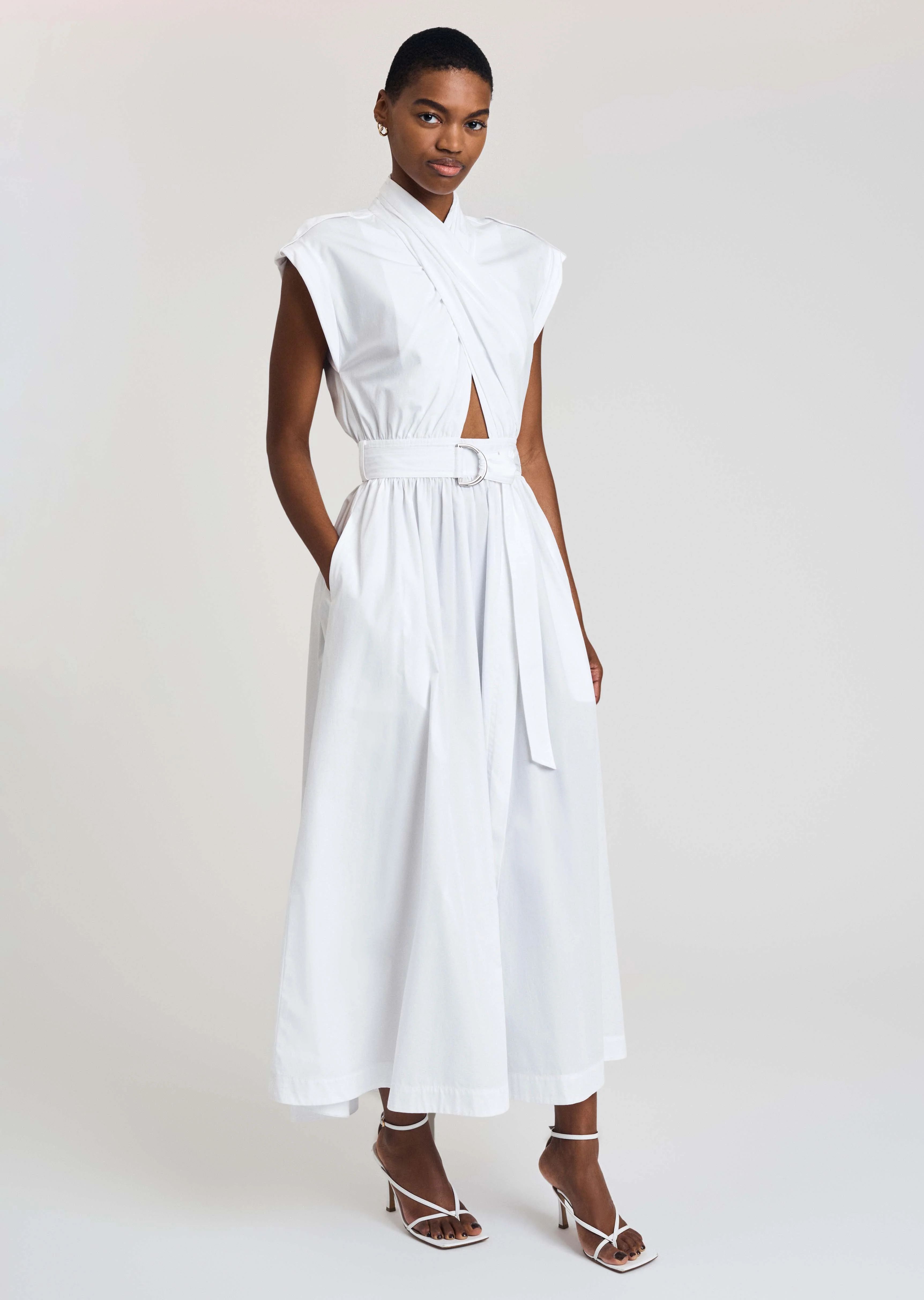 Celeste Wrap Dress - White Poplin | Derek Lam