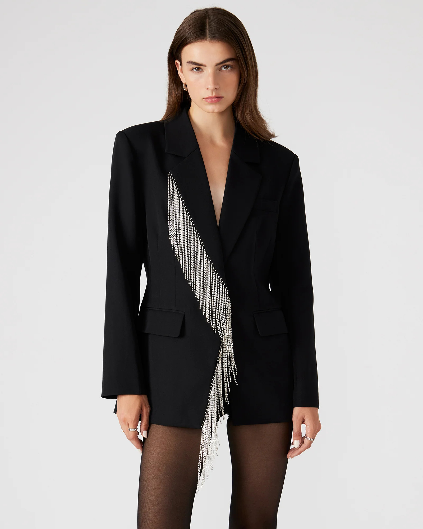 NELLIE Blazer Black | Women's Rhinestone Fringe Blazer | Steve Madden (US)