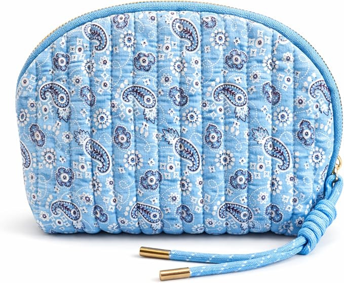 Quilted Paisley Cosmetic Case – Soft Curve Makeup Pouch in Pink, Blue, or Green Bandana Print | Amazon (US)