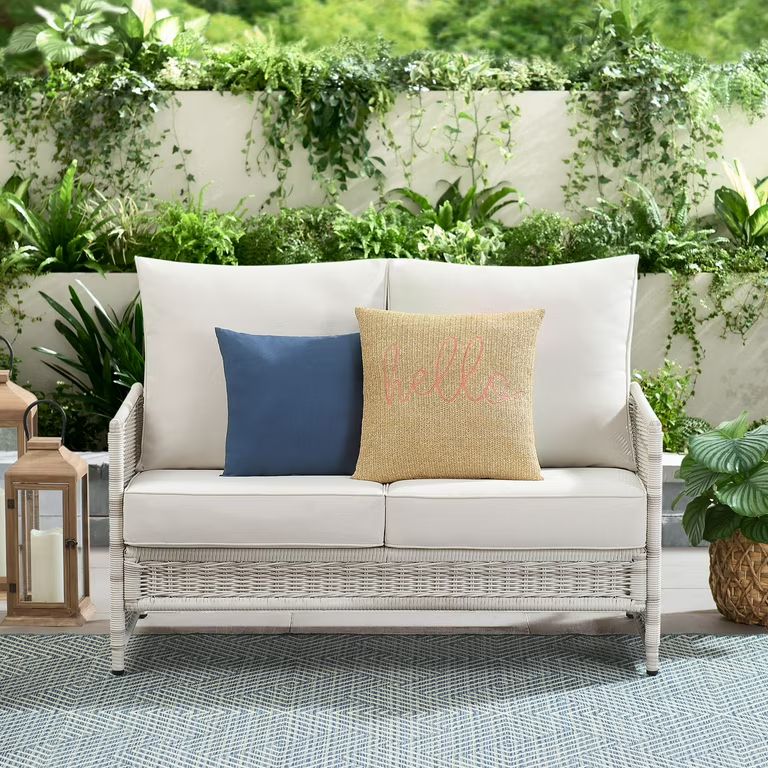 Better Homes & Gardens Paige 1 Piece Wicker Outdoor Loveseat with Cushions, White | Walmart (US)