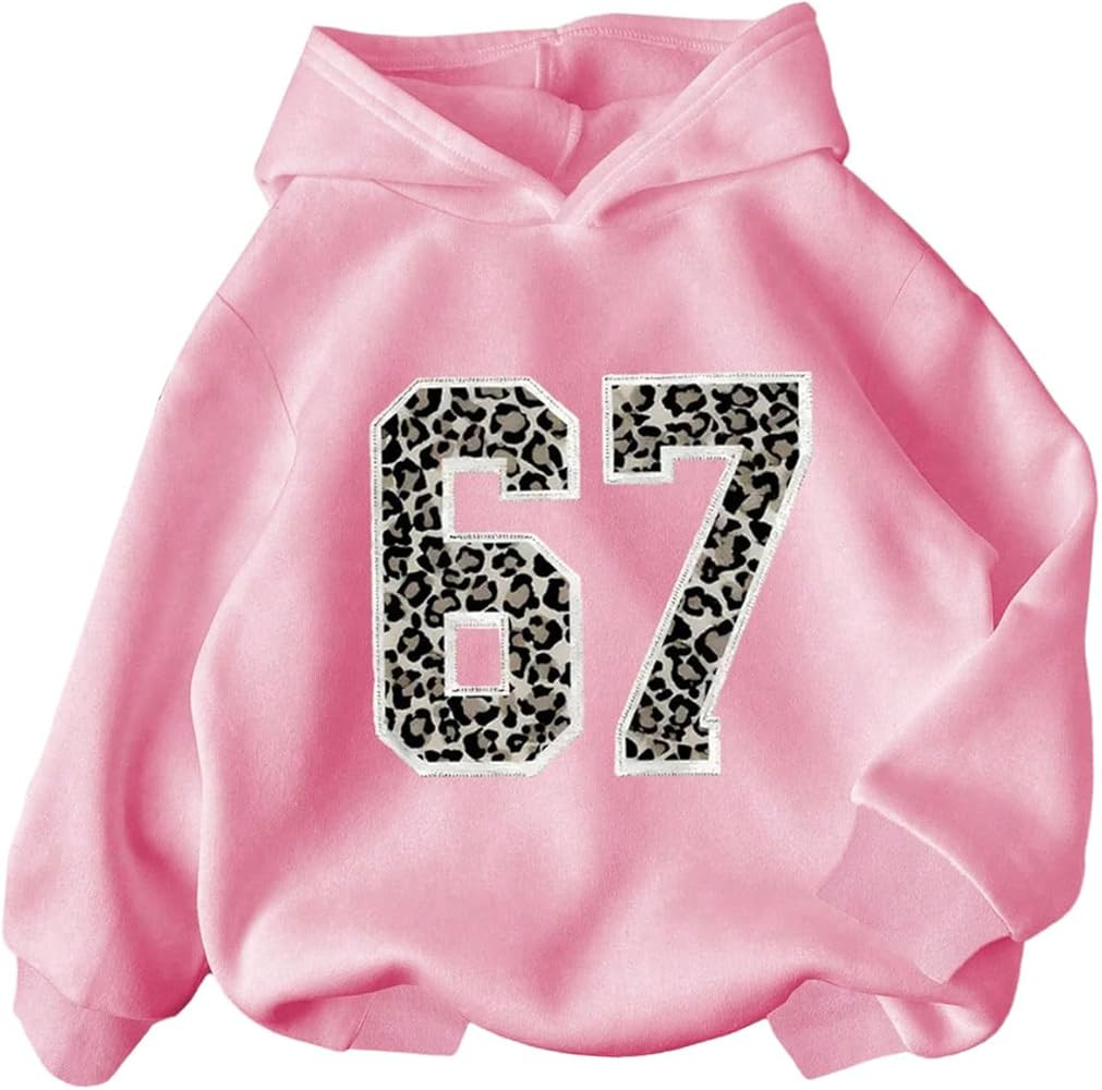 Girl's Cheetah Number Graphic Hoodies Long Sleeve Pullover Sweatshirts Streetwear Tops | Amazon (US)