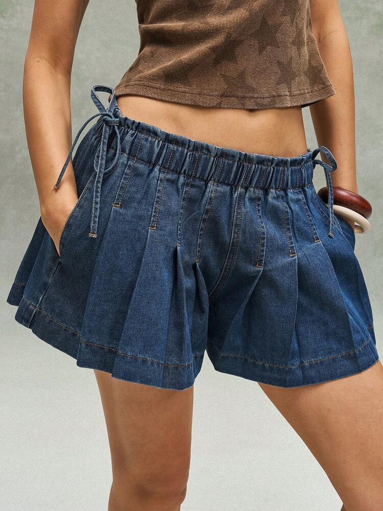 Bohemela Women's Casual Fashion Street Drawstring Waist Pleated Loose Denim Shorts, Suitable For ... | SHEIN
