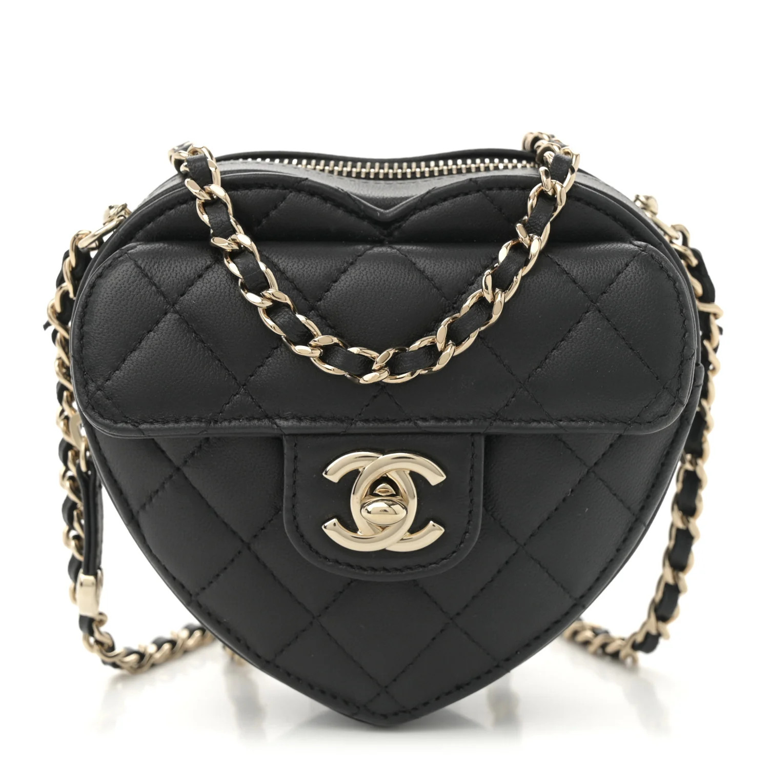 Lambskin Quilted CC In Love Heart Clutch With Chain  Black | FASHIONPHILE (US)