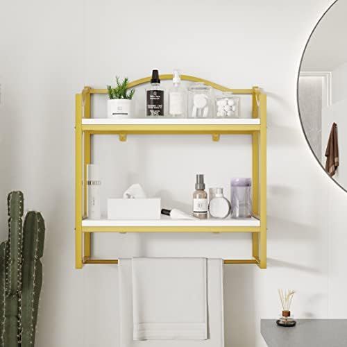 Gold Wall Bathroom Shelves with Towel Holder,Floating Bathroom Shelves Towel Rack for Bathroom Stora | Amazon (US)