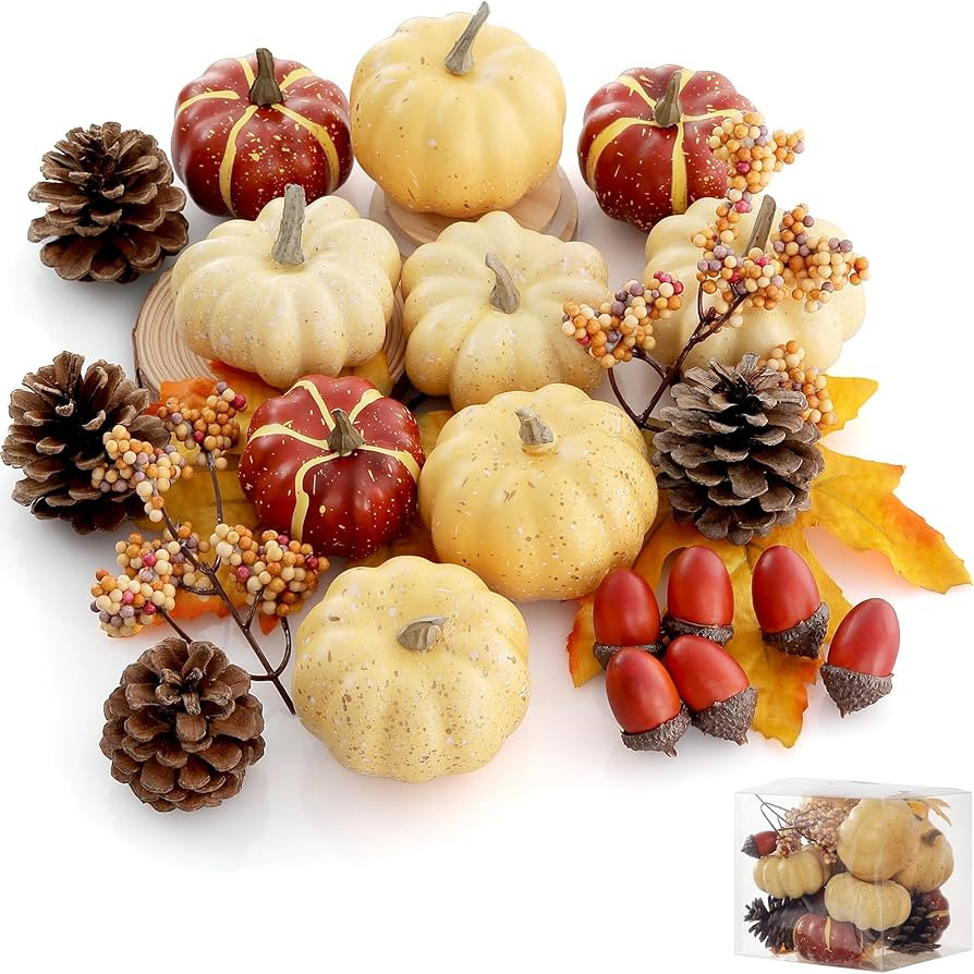 Artgar Pumpkin Decor Set, 23 PCS Fall Harvest Decorations Including Mini Pumpkins, Acorns, Pineco... | Amazon (US)