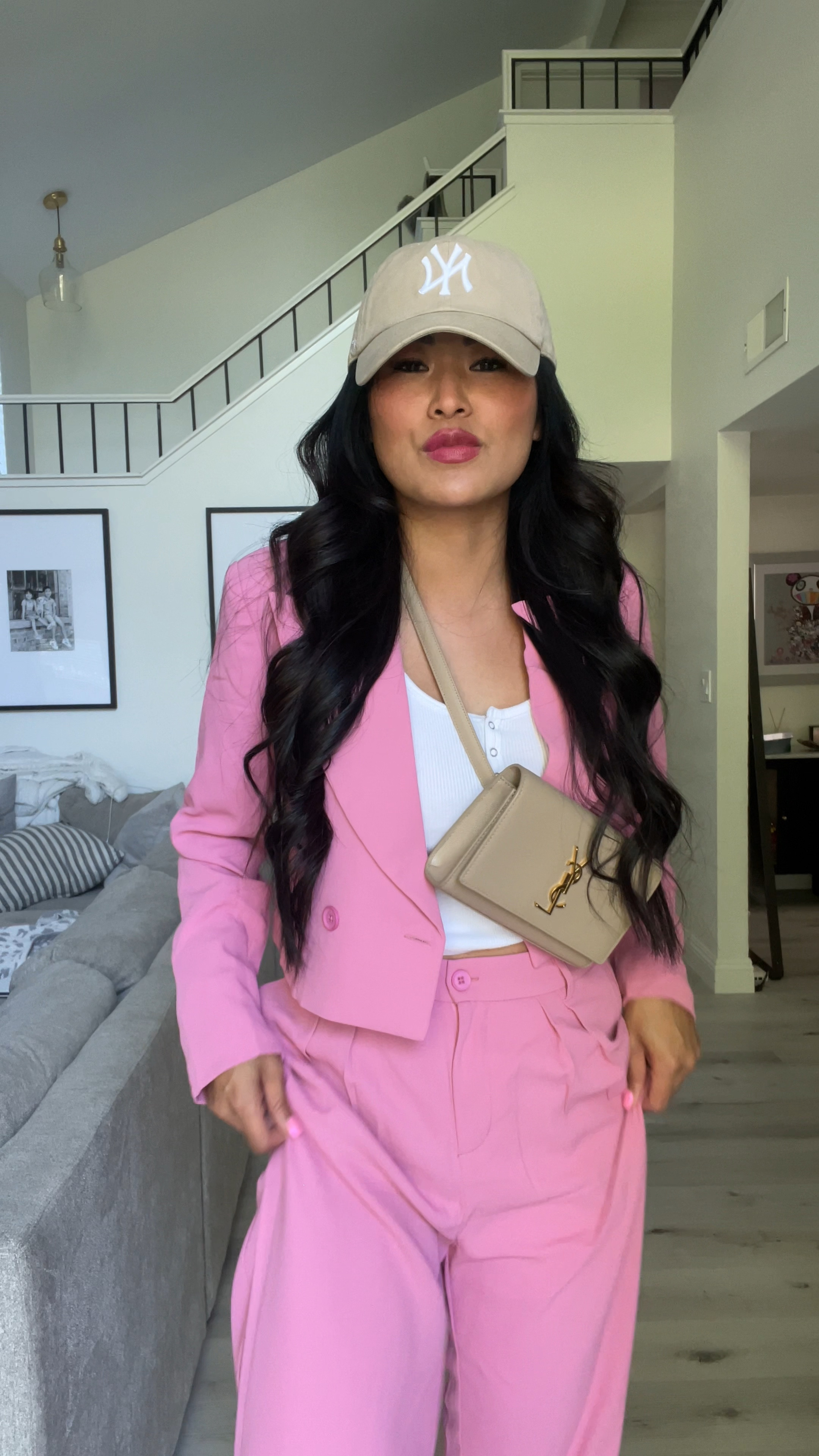 Outfit of the day! Fit check: loving this pink cropped blazer set and the white sneakers combo! 

#LTKshoecrush #LTKSeasonal #LTKFind