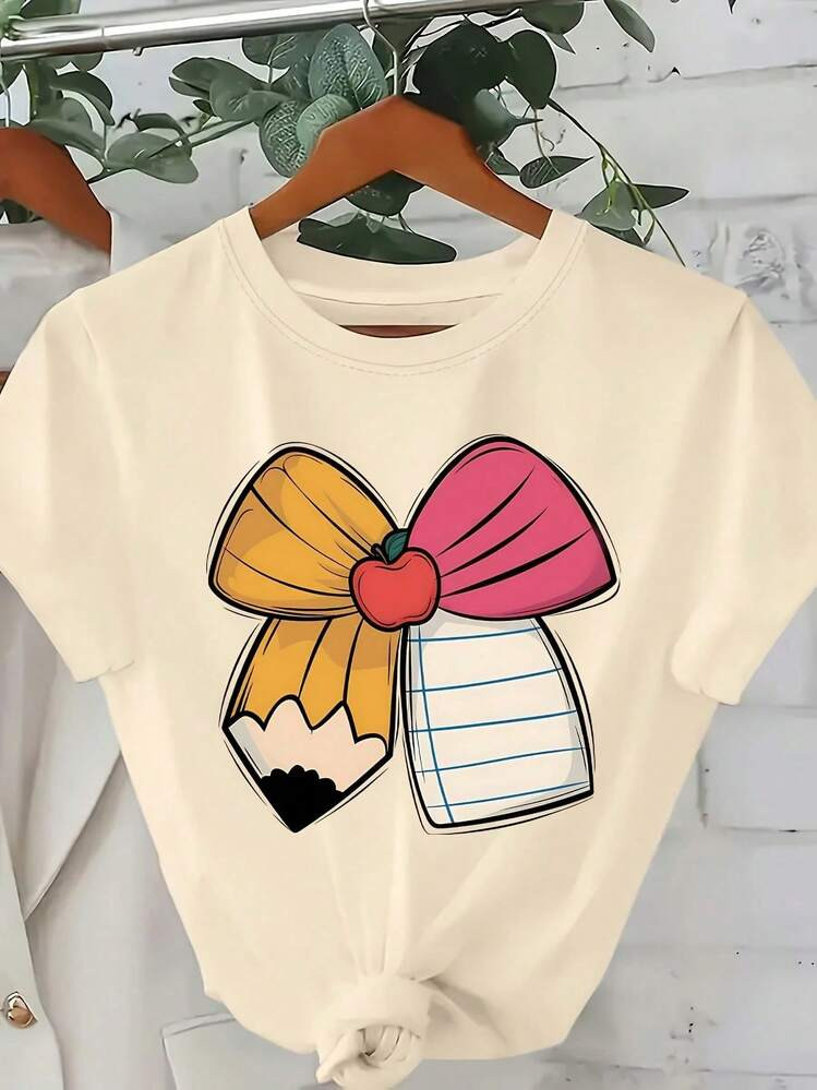 Vintage Clothes Women[Apple Bow T-Shirt] Playful Teacher Gift - Apple Bow T-Shirt | SHEIN