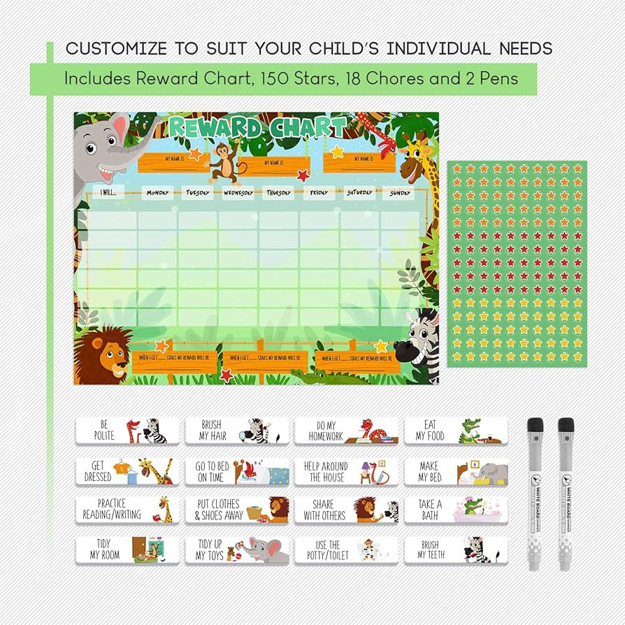 Luigi's Large Safari Animal Magnetic Star/Reward Chart for Kids: Encourages Good Behaviour and Custo | Amazon (US)