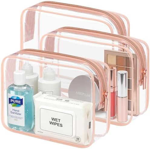 PACKISM Clear Makeup Bag - TSA Approved Toiletry Bag 3 Pack Medium, Quart Size Bag with Metal Smo... | Amazon (US)