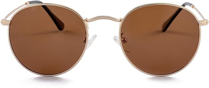 Small Round Polarized Sunglasses for Men Women Mirrored Lens Classic Circle Sun Glasses | Amazon (US)