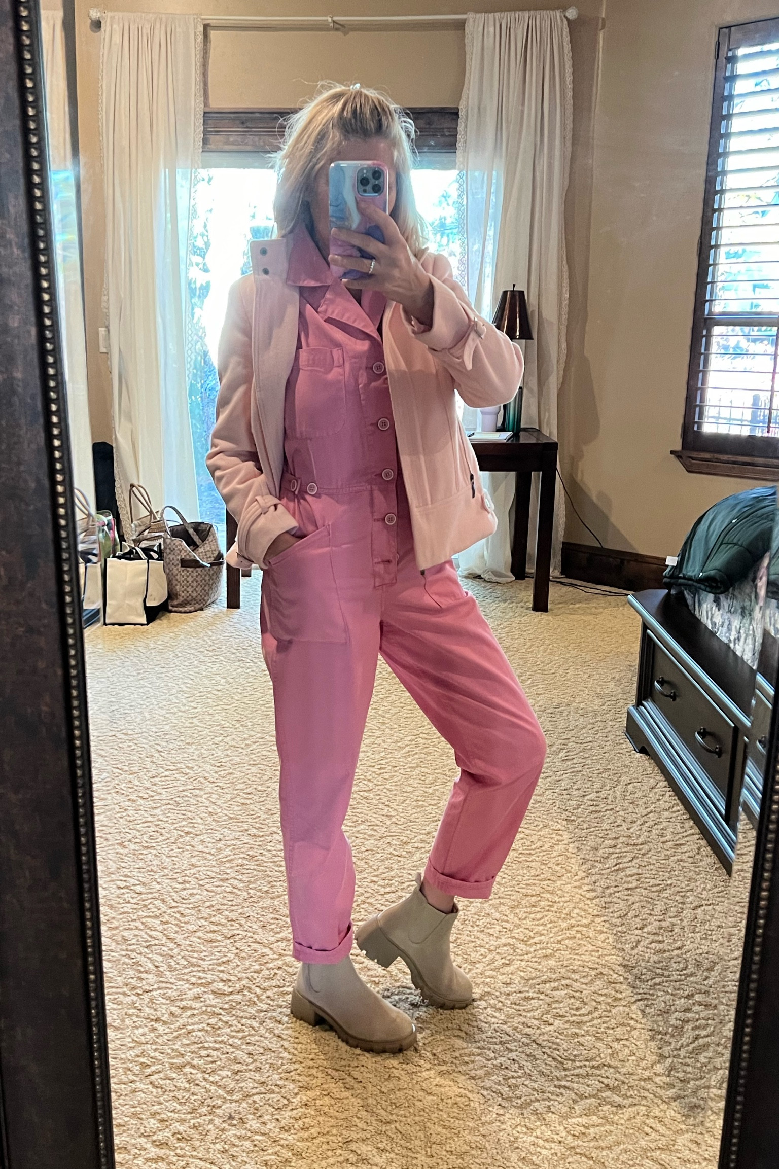 Time to style your boilersuits for fall! Mine is  from Revolve a Pistola! I have it in this pink, cream, denim and the most amazing  black! Love the new fall colors available! These boots are perfect and come in several colors. Comfortable and on trend! I added an amazing thrifted jacket! Jackets are abundant in the thrift stores! This beautiful pink wool motto is Chico’s! I linked several beautiful options for your look!
Thrift finds
Fall outfits
Fall fashion
Boilersuits for falll
Jumpsuits for fall
Love the pre loved !