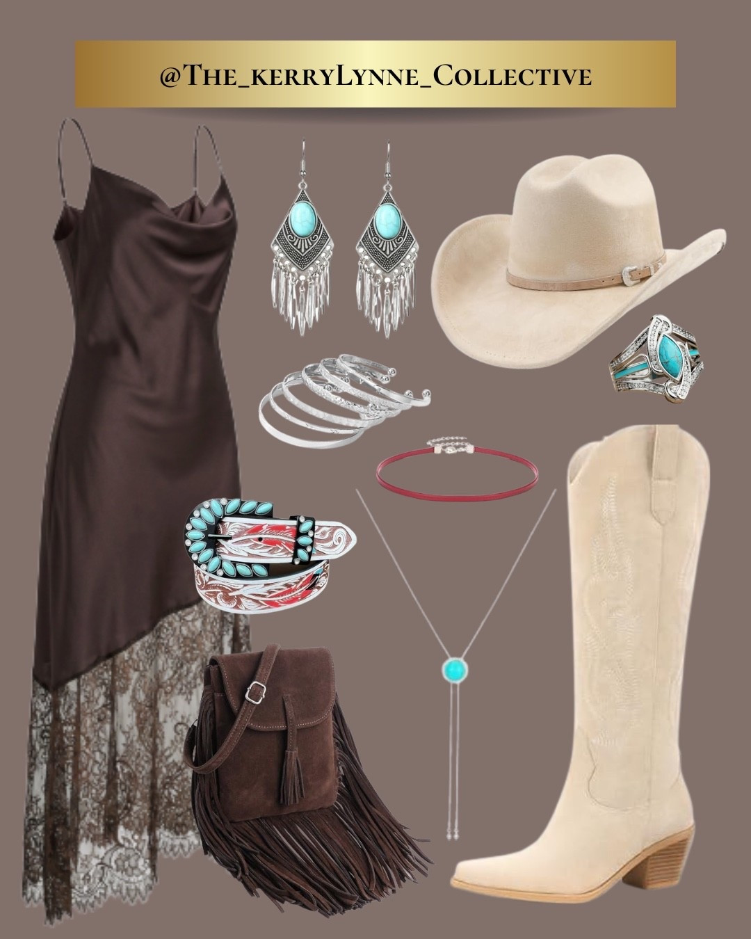 Whiskey & Lace 🤎✨

A little western. A little glam. Exactly the vibe 🤍

This Ella Langley-inspired look combines rich chocolate satin, turquoise accents, fringe details, and classic cowboy boots for the ultimate feminine western aesthetic. I love how the soft neutrals and bold accessories make this feel elevated, edgy, and effortlessly country chic all at once.

Perfect for:
✨ country concerts
✨ Nashville nights
✨ summer festivals
✨ girls trips
✨ western-inspired date nights

Obsessed with how the turquoise jewelry and fringe bag pull the entire look together 👏

Everything linked on my LTK 👇

#LTKStyle #WesternStyle #CountryConcertOutfit #NashvilleStyle #EllaLangleyInspired #WesternChic #CowgirlStyle #ConcertStyle #LTKFinds