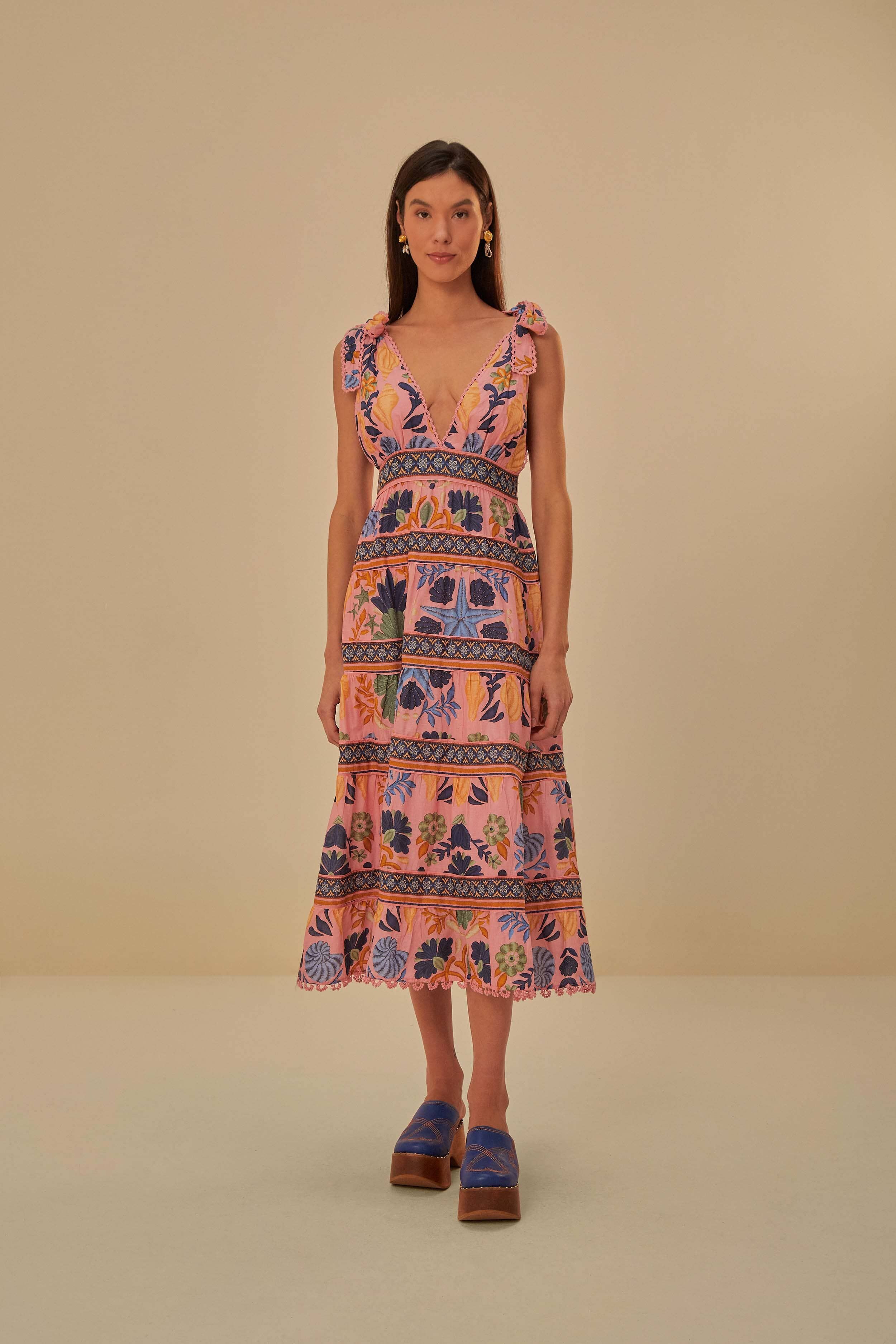 Pink Seashell Tapestry Midi Dress | FarmRio
