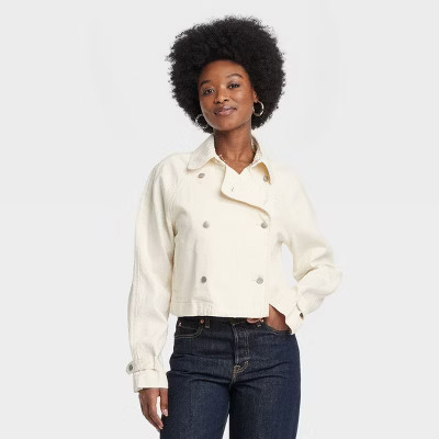 Women's Denim Cropped Trench Jacket - Universal Thread™ Off-White | Target
