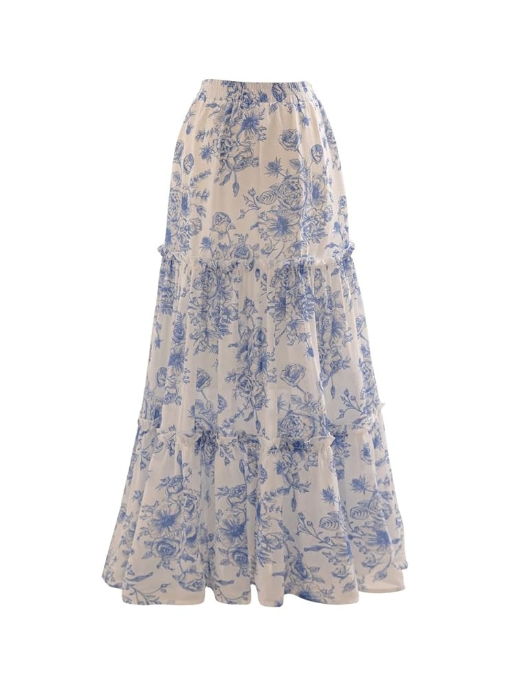 Verdusa Women's Floral Print Tiered Layered Long Skirt High Rise Ruffled Maxi Skirt | Amazon (US)