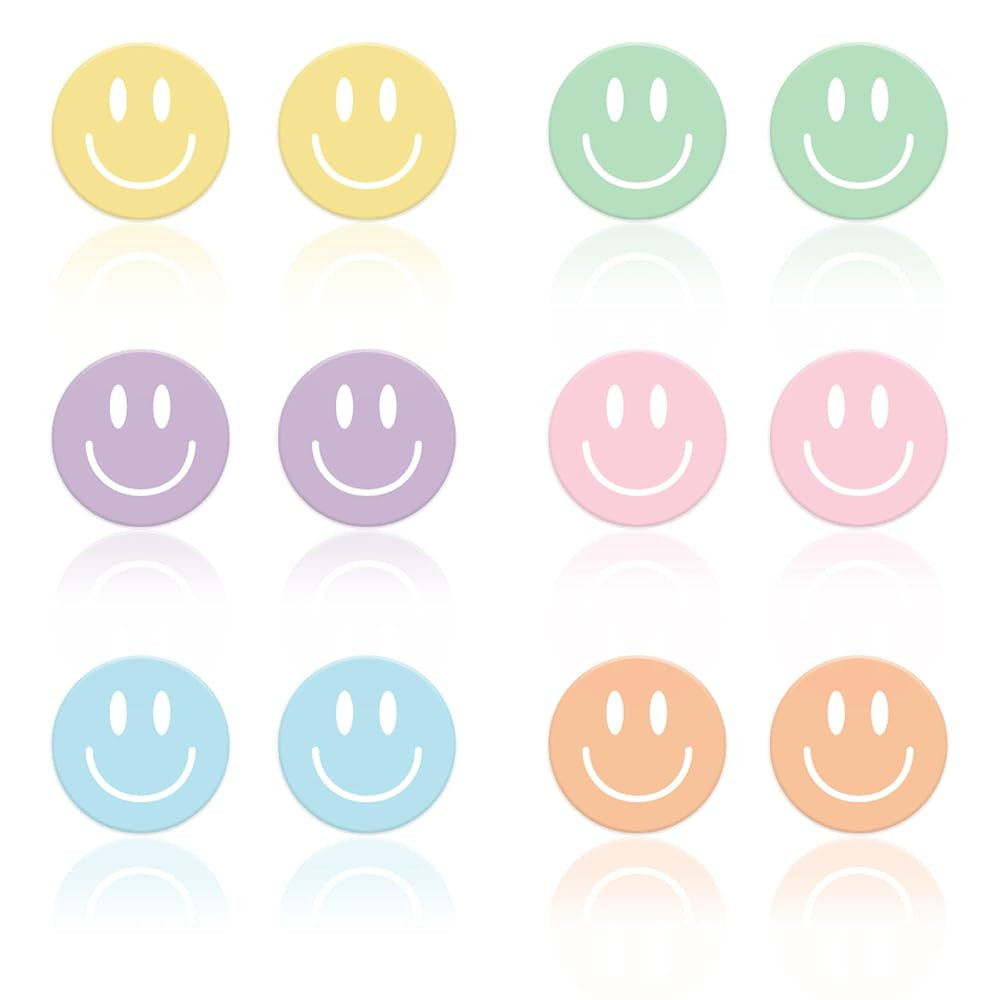Whaline 6 Pairs Smile Face Acrylic Earring Studs Round Pastel Earrings for Women Birthday Party F... | Amazon (US)