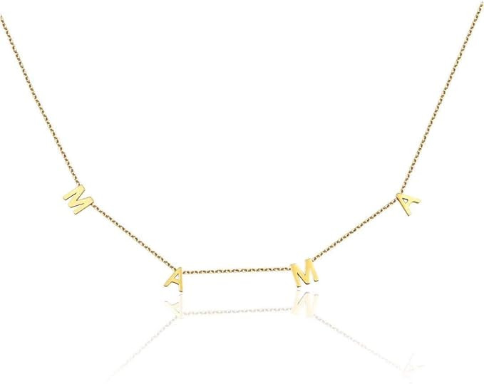 SINYARS Dainty Mama Necklace for Mother's Day 14K Gold Letter Necklaces for Women Gift 16" Name N... | Amazon (US)