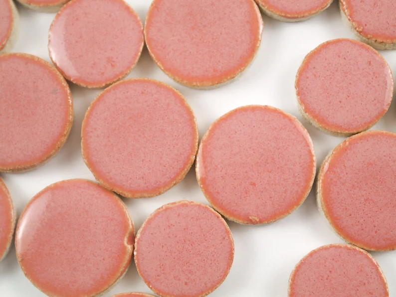 Sunset Pink Circles Handmade Ceramic Tiles for Mosaic Design. - Etsy | Etsy (US)