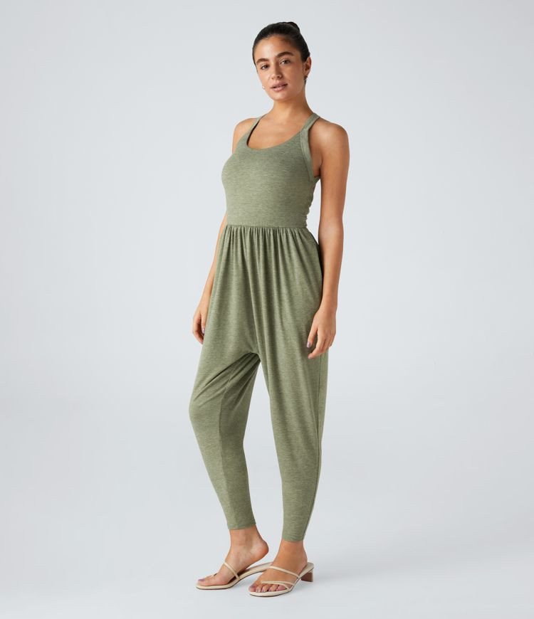 Women’s U Neck Pocket Harem Casual Jumpsuit-Easy Peezy Edition - Halara | HALARA