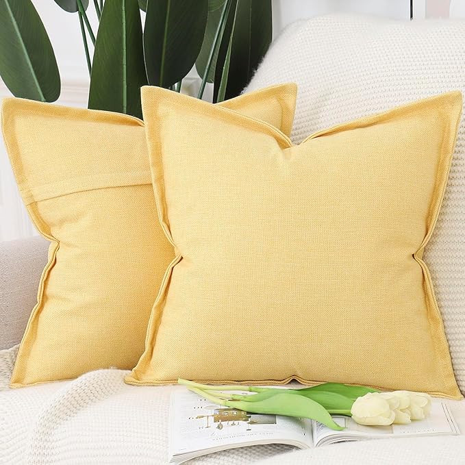 MADIZZ Set of 2 Linen Throw Pillow Covers with Broad Edge Soft Boho Decorative Pillow Cases for S... | Amazon (US)
