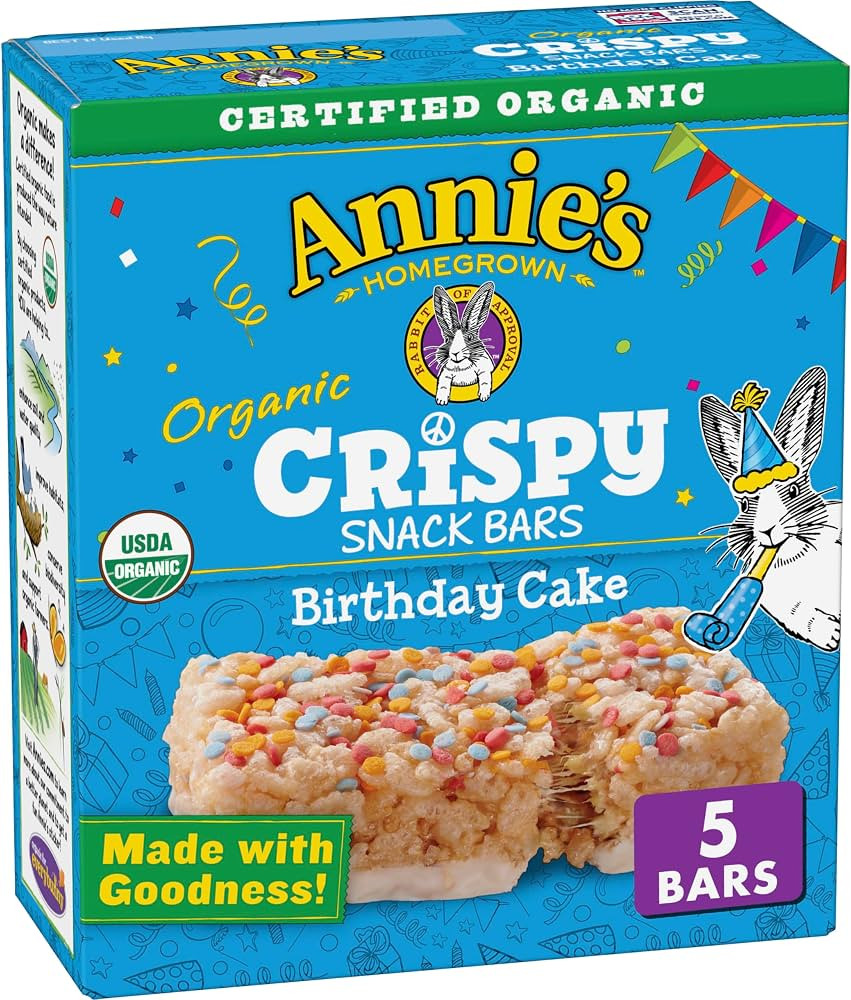 Annie's Organic Birthday Cake Crispy Snack Bars, Gluten Free, 5 Bars, 3.9 oz. | Amazon (US)