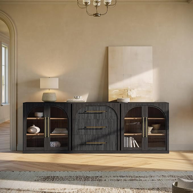 BELLEZE 3-Piece Modular Sideboard Set Freely Configurable, 2 Arched Glass Door Cabinets and 1 Dra... | Amazon (US)