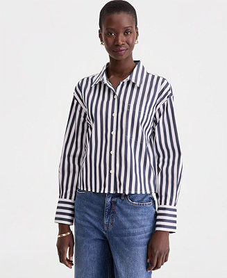 Women's Cropped Cotton Poplin Shirt, Macy's Exclusive | Macy's