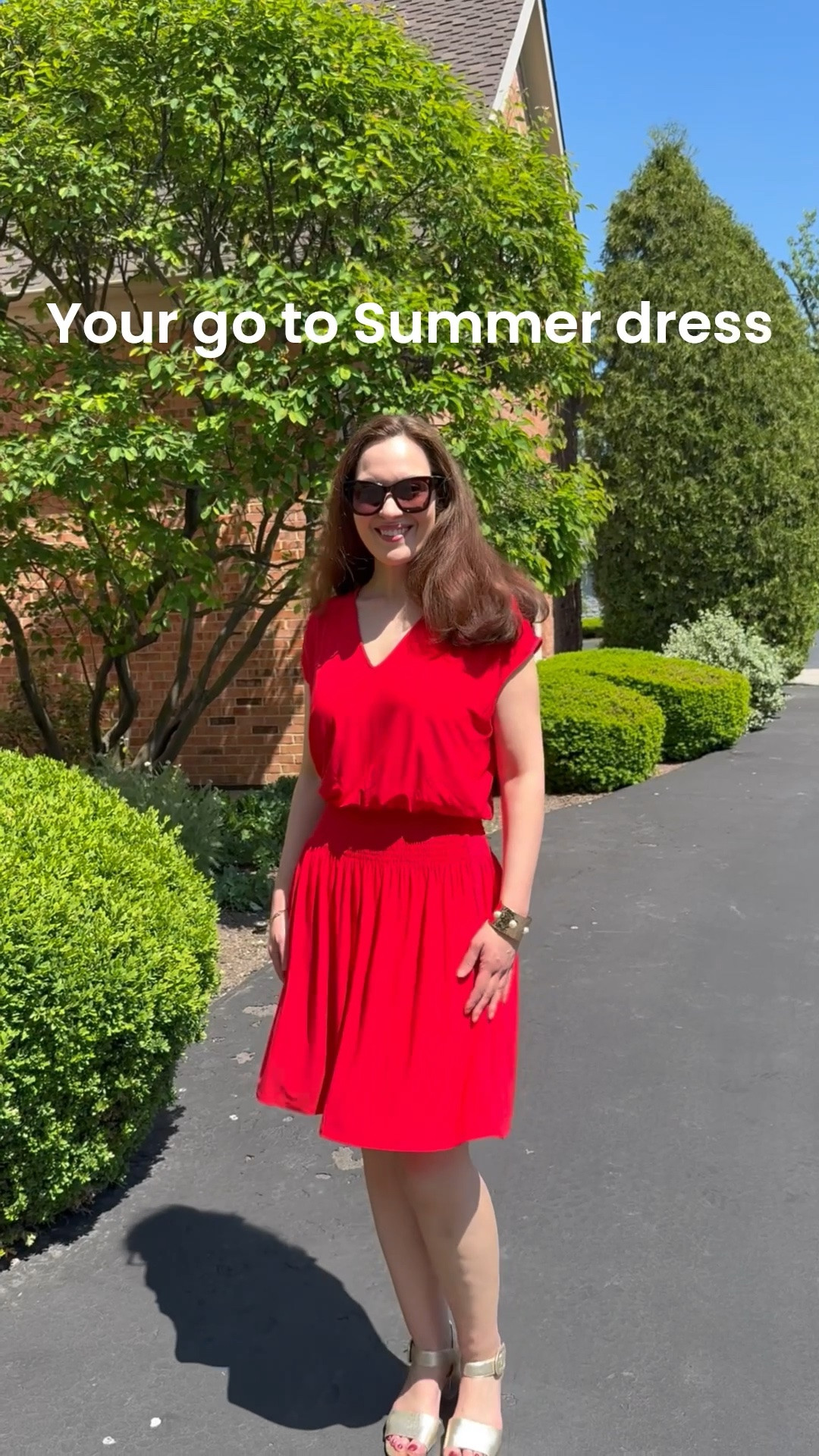Your go to dress this summer is this v-neck cap sleeve smock waist dress from WHBM. The material is matte jersey so it won’t wrinkle making it the perfect piece to pack for vacation. Dress it up with  metallic sandals or wear sneakers for a more casual style. The color is so bright and pretty. It’s also available in black and navy. I’m wearing the small.

#LTKSaleAlert #LTKTravel #LTKootd