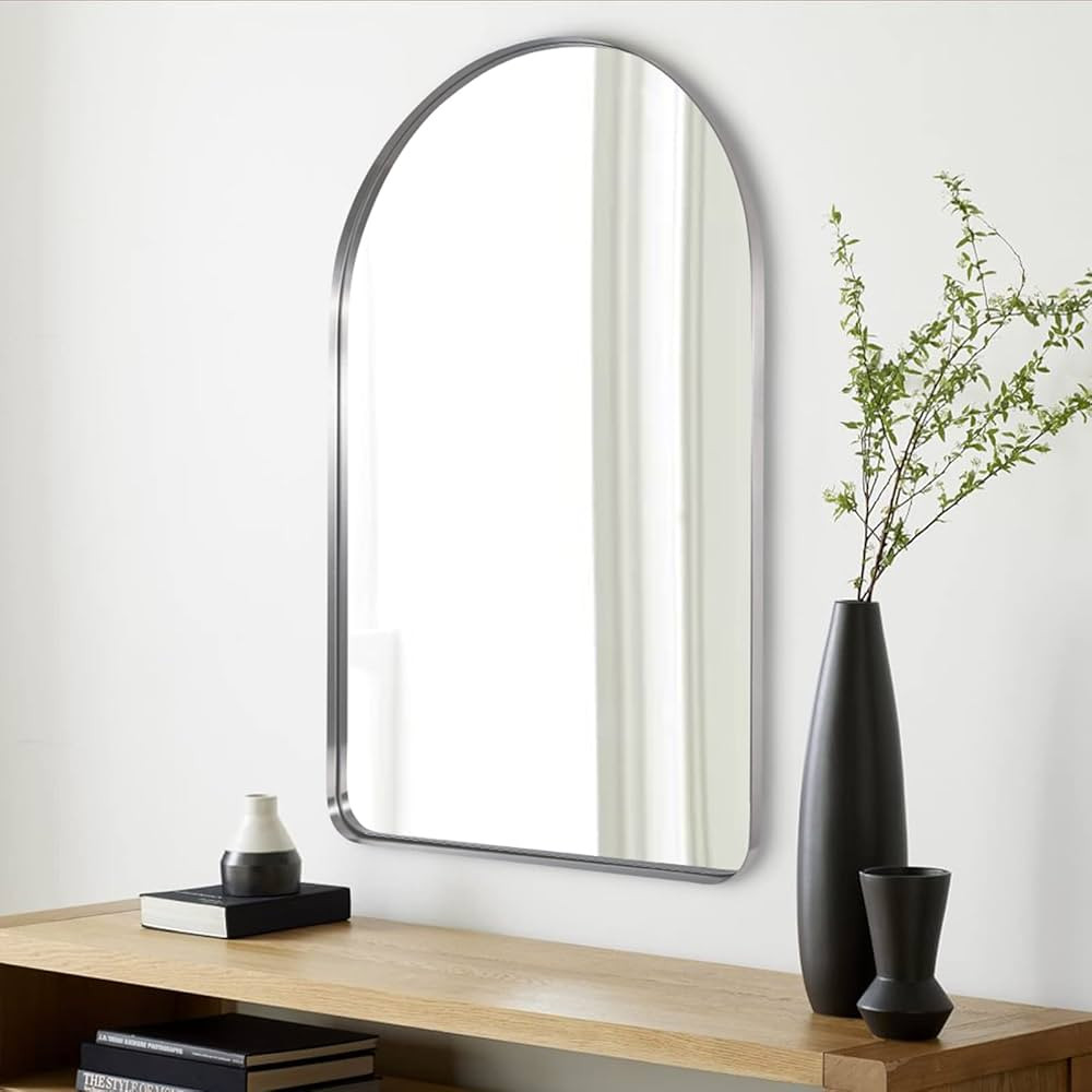 ANDY STAR Arched Mirror, 20" x 30" Brushed Nickle Bathroom Mirror in Stainless Steel Metal Frame,... | Amazon (US)