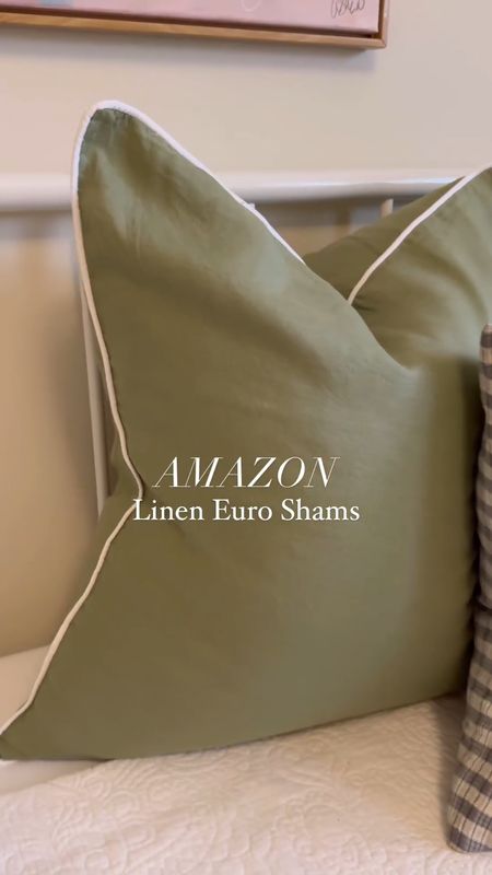 The prettiest linen euro shams with piping from AMAZON 👏🏼🥳 paired with my favorite inserts (always size up one size!) for the cutest designer look for less for under $75 for two pillows!

#LTKHome #LTKFindsUnder100 #LTKFindsUnder50
